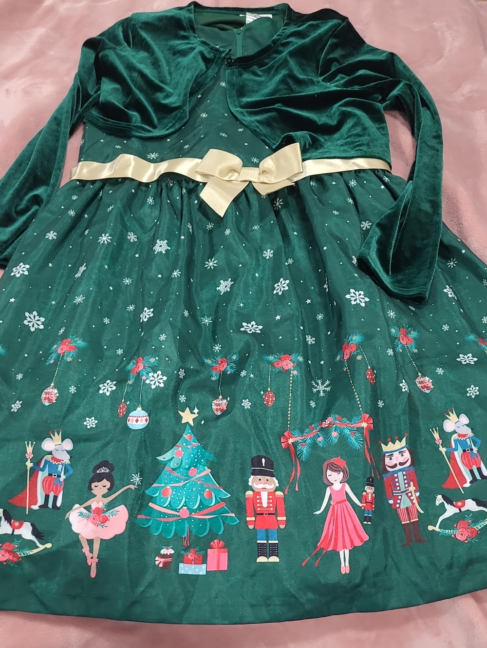 Bonnie Jean Emerald Green Nutcracker Holiday Dress with Gold Bow